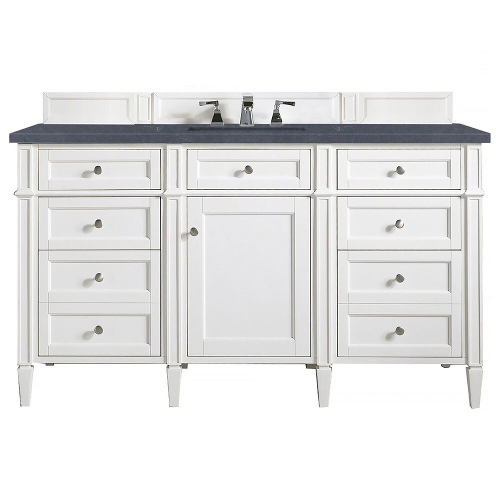 James Martin Vanities Brittany 60" Single Bathroom Vanity in Bright White with 3 cm Charcoal Soapstone Quartz Top and Rectangular Sink, , large