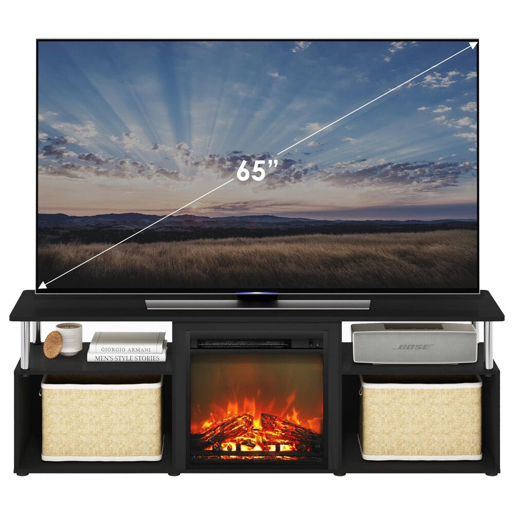 HOMLUX 63" TV Stand with Electric Fireplace in Americano and Stainless Steel, , large