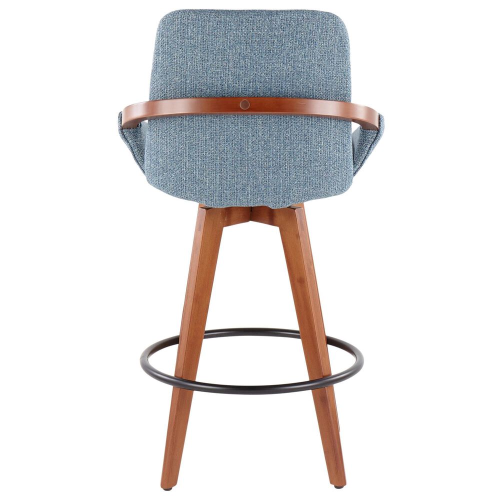 Lumisource Cosmo Swivel Counter Stool with Blue Noise Cushion in Walnut and Black, , large