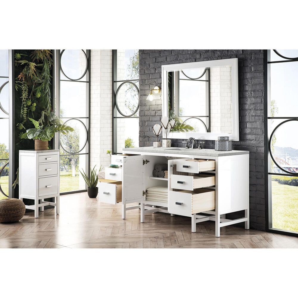James Martin Vanities Addison 60&quot; Single Bathroom Vanity in Glossy White with 3 cm Eternal Jasmine Pearl Quartz Top and Rectangular Sink, , large