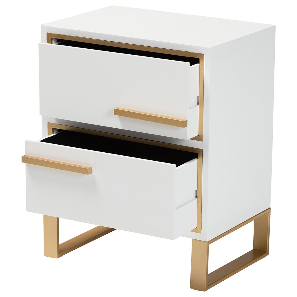 Baxton Studio Giolla 2-Drawer End Table in White and Gold, , large