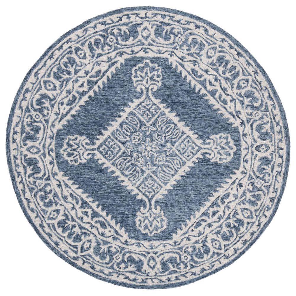 Safavieh Micro-Loop MLP605M 5" Round Blue and Ivory Area Rug, , large