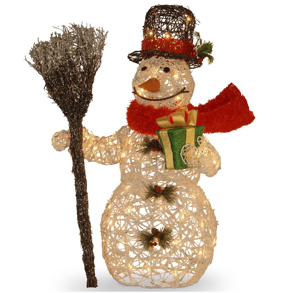National Tree Pre-Lit 27" White Rattan Snowman, , large