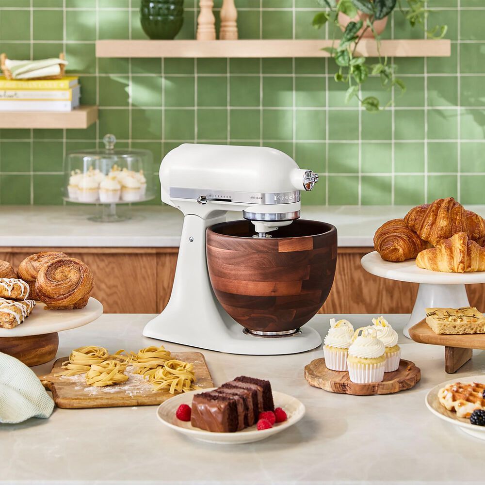 KitchenAid 5-Quart Tilt-Head Stand Mixer with Walnut Wood Bowl in Porcelain White, , large