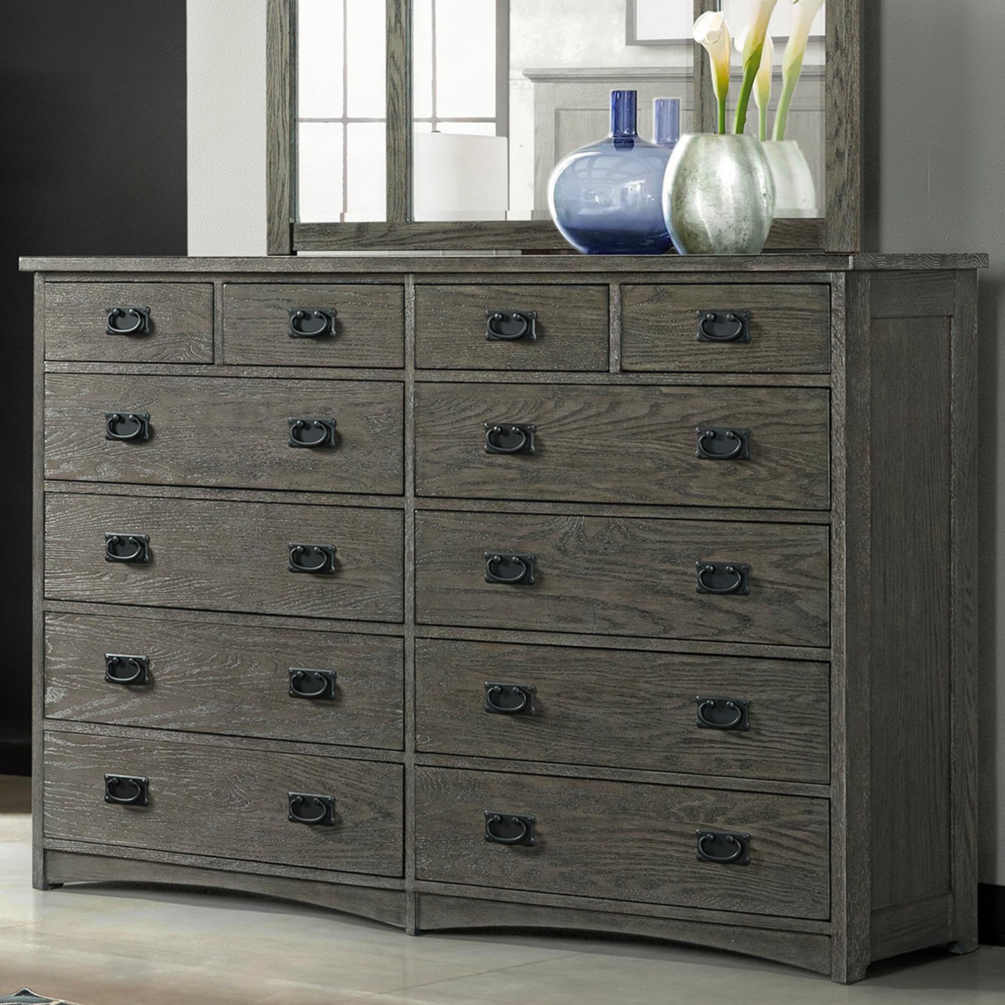 Hawthorne Furniture Oak Park 12 Drawer Dresser in Pewter