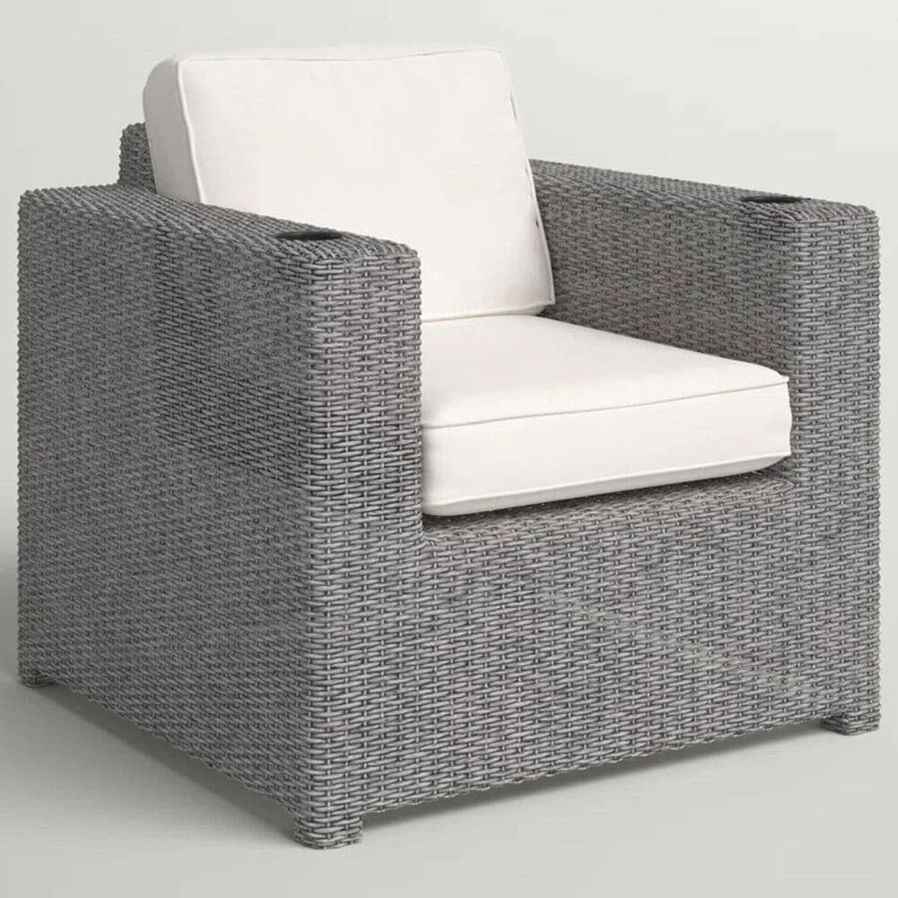 Hearth and Haven Outdoor Armchair with Cup Holders and Gray Wicker in Cream, , large
