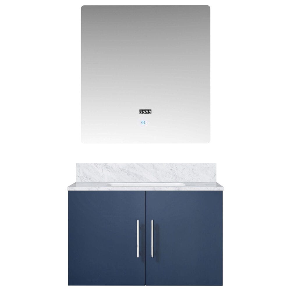 Lexora Home Geneva 30&quot; Single Bathroom Vanity in Glossy White with 2 cm White Carrara Marble Top, Rectangular Sink and 30&quot; LED Mirror, , large