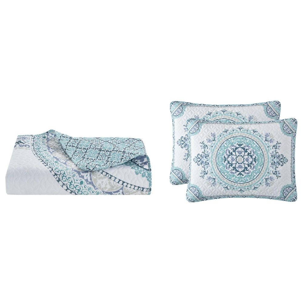 J. Queen New York Afton 3-Piece King/California King Quilt Set in Blue and White, , large