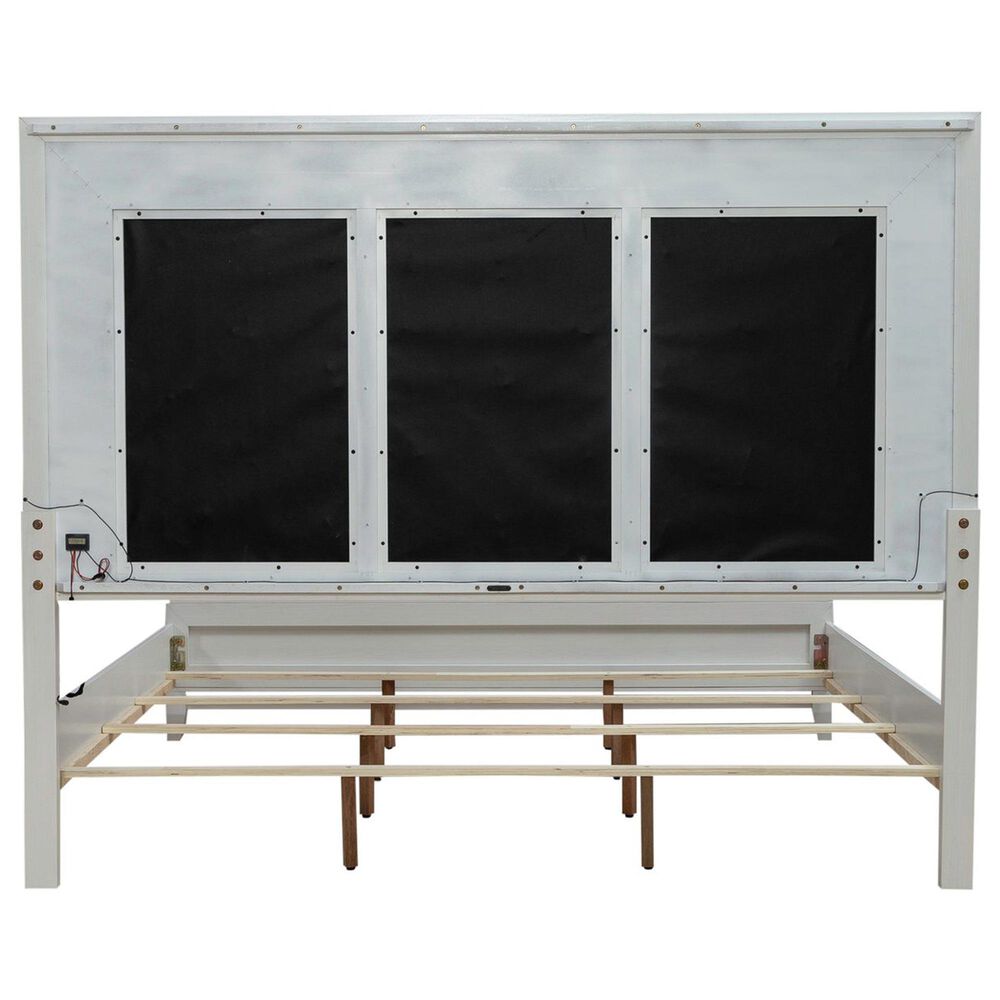 Belle Furnishings Reflections 5-Piece King Upholstered Bedroom Set in Pearl White and Rhinestone, , large