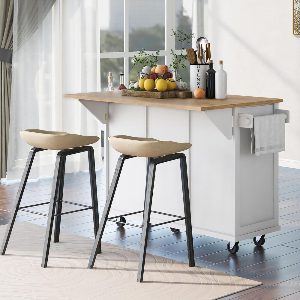 HOMLUX 53" Kitchen Island with Drop-Leaf in White, , large
