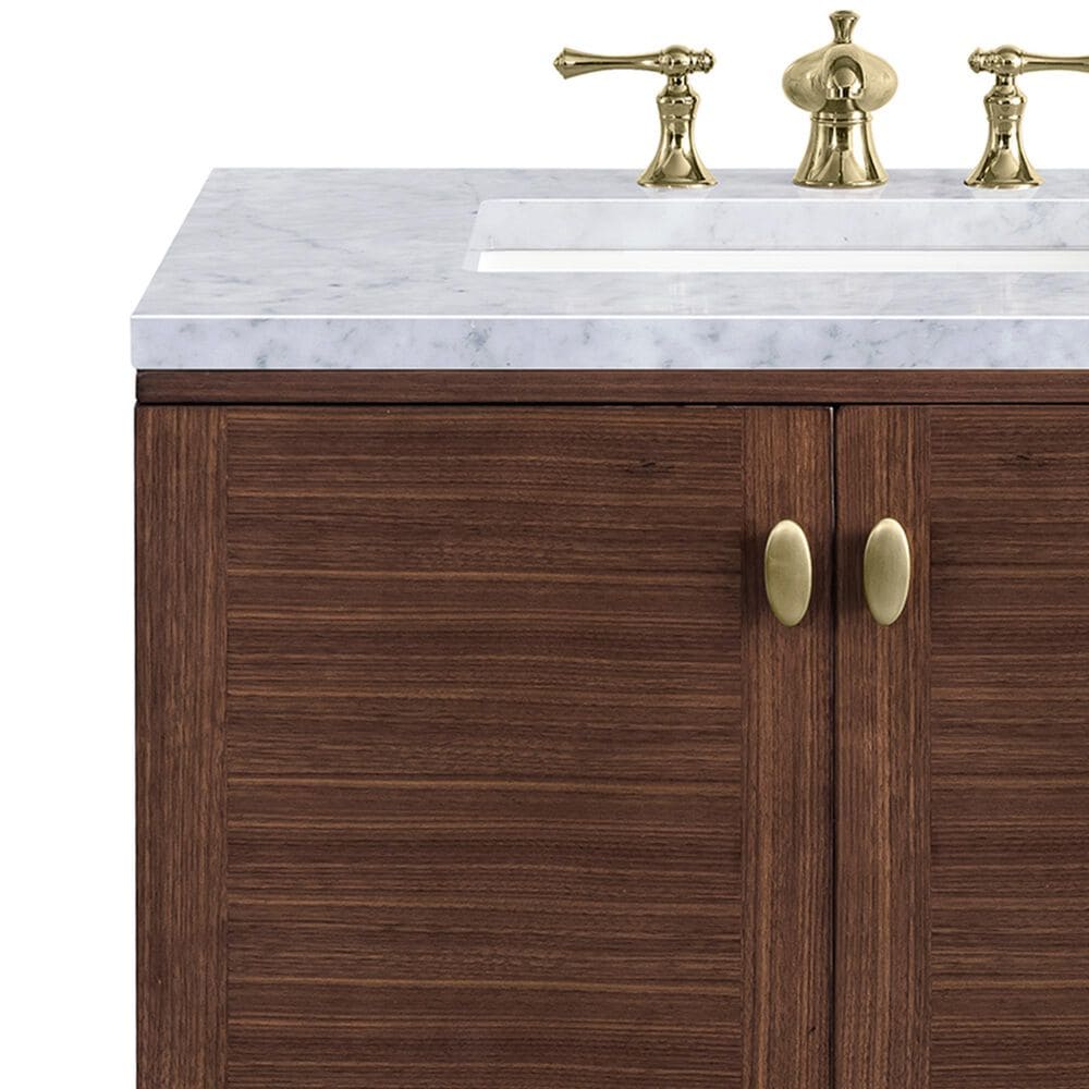 James Martin Vanities Amberly 30&quot; Single Bathroom Vanity in Walnut with 3 cm Carrara White Marble Top and Rectangular Sink, , large