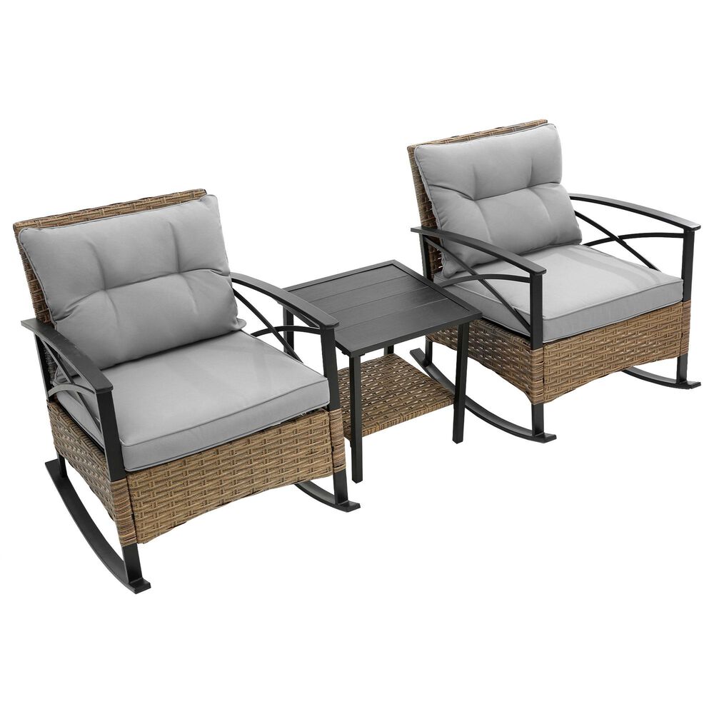 Hearth and Haven 3-Piece Patio Chat Set with Gray Cushion in Black, , large