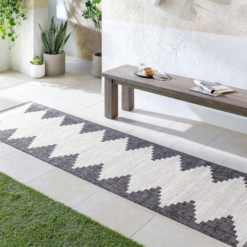 Surya Eagean EAG-2356 Black, Off-White and Charcoal 2&#39;7&quot; x 12&#39; Indoor/Outdoor Runner, , large