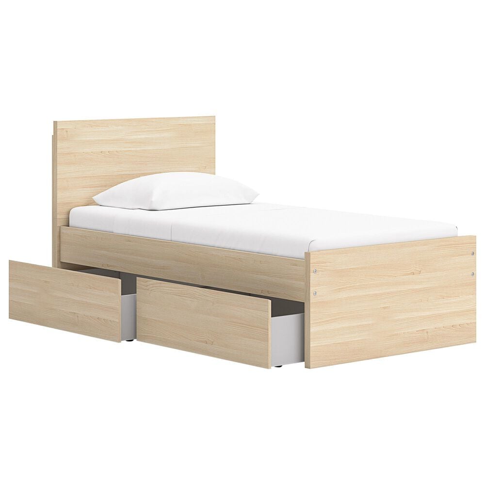 Ashley Onita Twin Panel Platform Bed with 1 Side Storage in Natural, , large