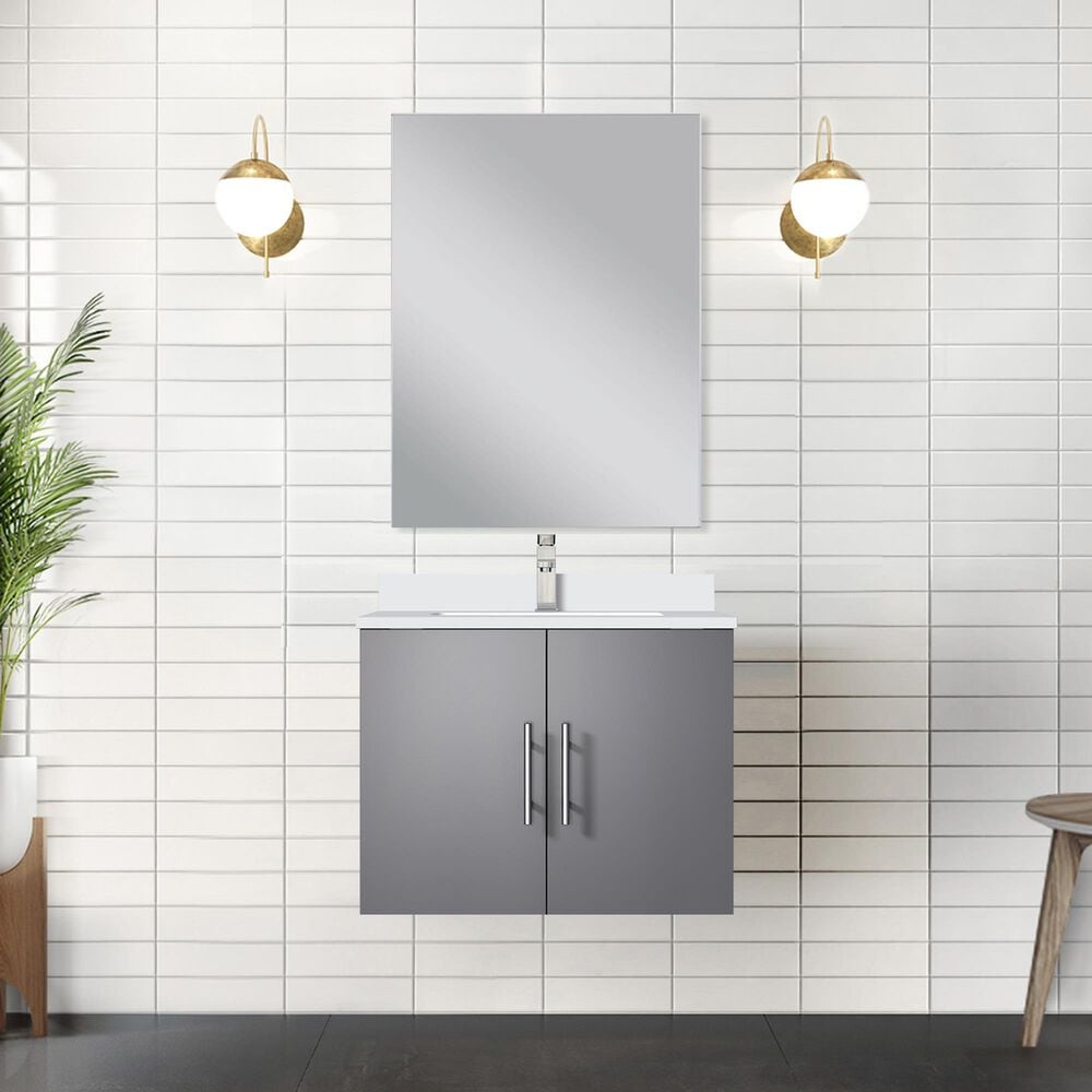 Lexora Home Geneva 24&quot; Single Bathroom Vanity in Dark Grey with 2 cm White Quartz Top and Rectangular Sink, , large