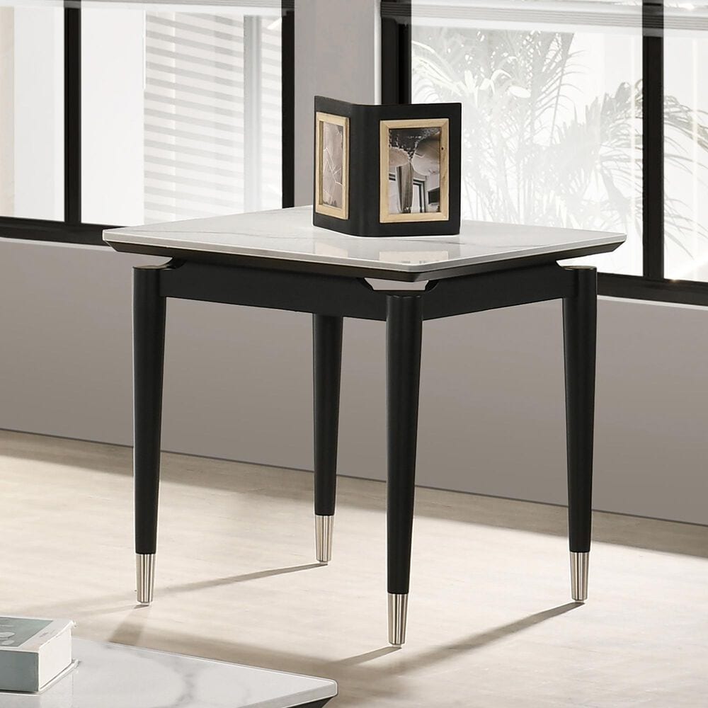Furniture of America Kalor End Table in Black, White and Silver, , large