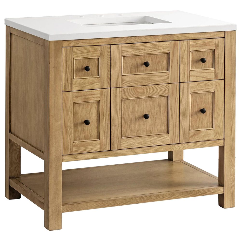 James Martin Vanities Breckenridge 36" Single Bathroom Vanity in Light Natural Oak with 3 cm White Zeus Quartz Top and Rectangular Sink, , large