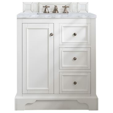 James Martin Vanities De Soto 30" Single Bathroom Vanity in Bright White with 3 cm Carrara White Marble Top and Rectangular Sink, , large
