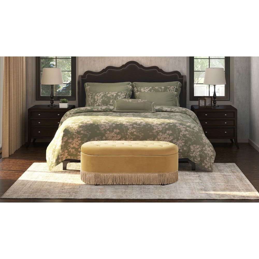 Jennifer Taylor Home Melinda Storage Bench with Tufted Bullion Fringe in Gold, , large