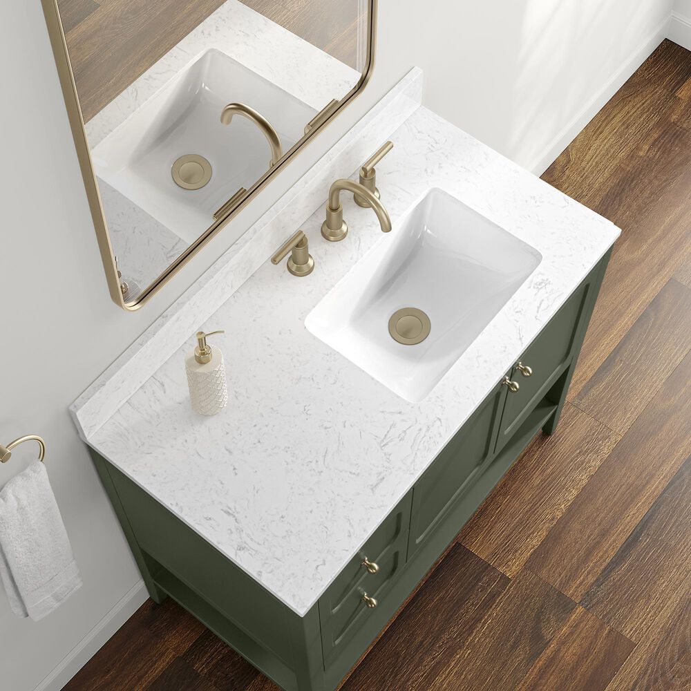 37B Ravello 36" Single Bathroom Vanity Cabinet in Deep Olive Green with Marble Top and Backsplash, , large