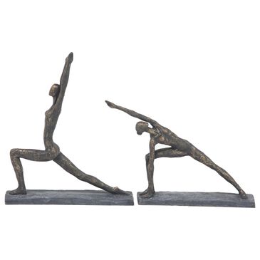 Maple and Jade Women Yoga Pose Sculpture in Brass and Gray (Set of 2), , large