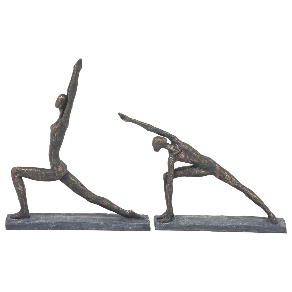 Maple and Jade Women Yoga Pose Sculpture in Brass and Gray (Set of 2), , large