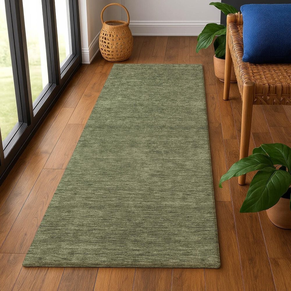 Dalyn Rug Company Soft Essentials Solid Olive 2'3" x 7'6" Runner, , large