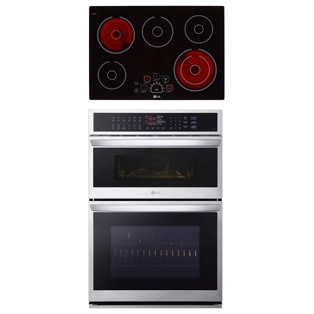 LG 2-Piece Kitchen Package with 6.4 Cu. Ft. Wall Oven and 30" Electric Cooktop in Print Proof Stainless Steel and Black, , large