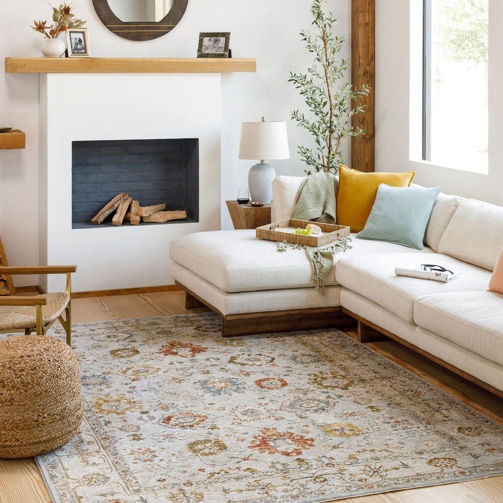 Surya Reina REN-2307 Light Gray, Cream, Denim, Rust, Mustard and Olive 6&#39;7&quot; x 9&#39;6&quot; Area Rug, , large