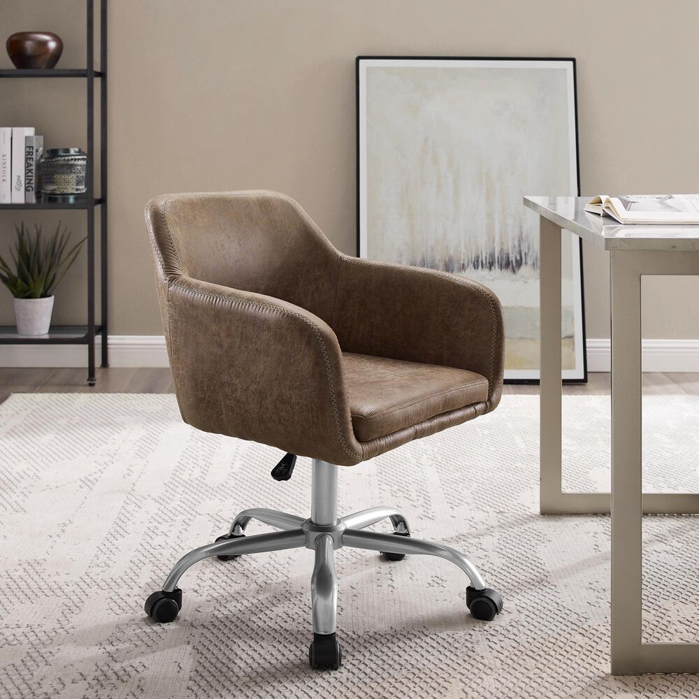Linon Home Decor Rylen Office Chair with Brown Cushion in Silver, , large
