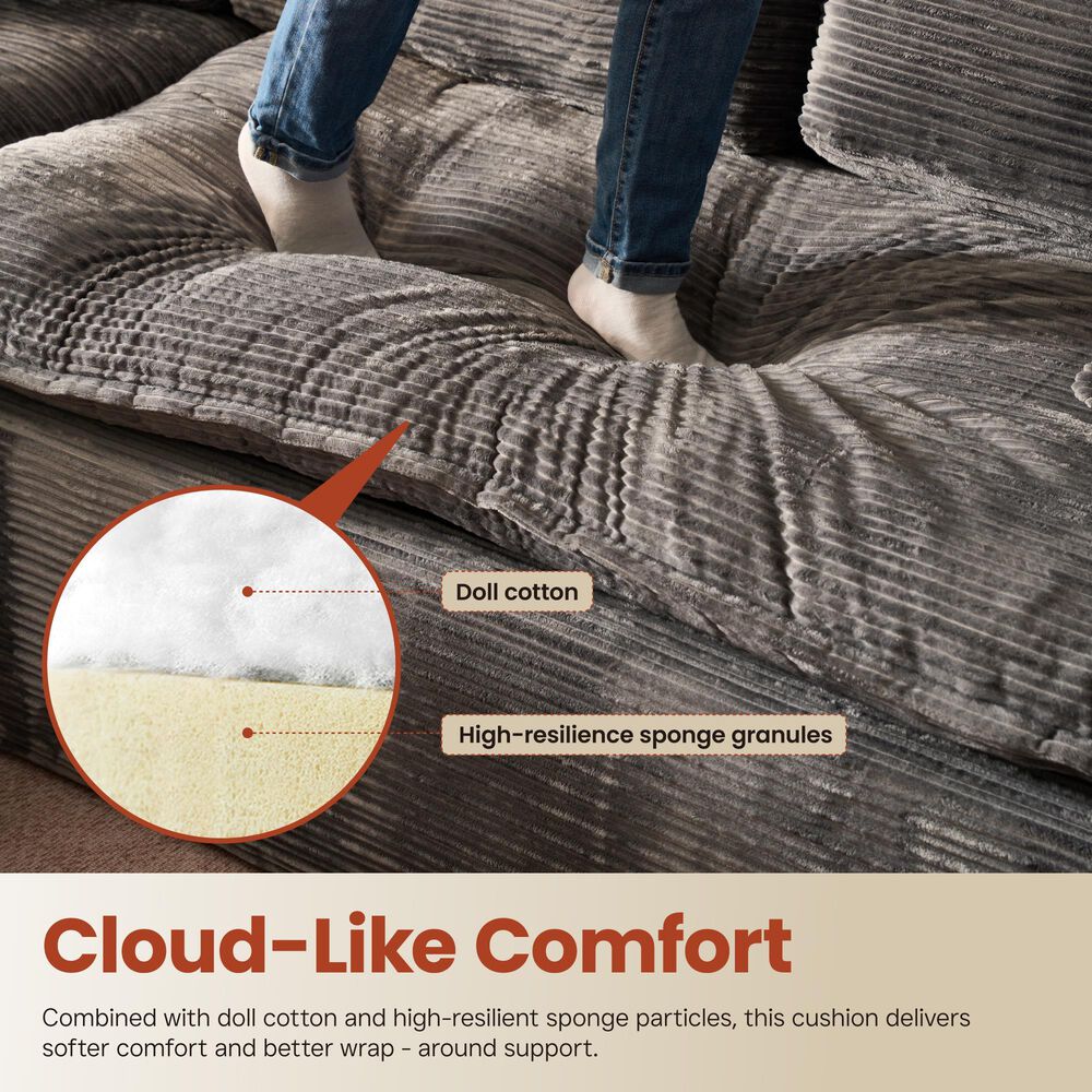 HOMLUX 112" Modern Sectional Sofa with Curved Armrests in Gray, , large