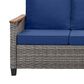 Sunwell Garden 32"H 3-Seater Outdoor Sofa with Acacia Wood Armrests and Navy Cushions in Gray, , large