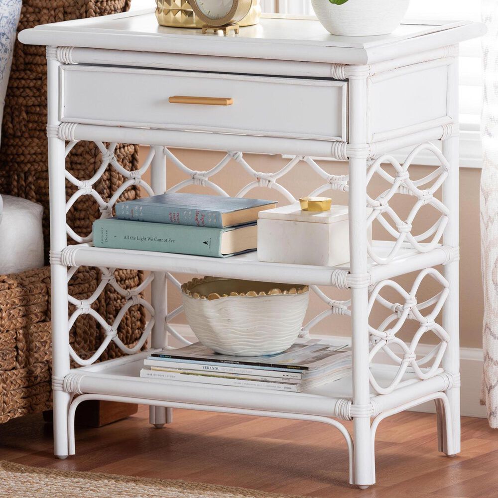 Baxton Studio Akane 1-Drawer Nightstand in White, , large