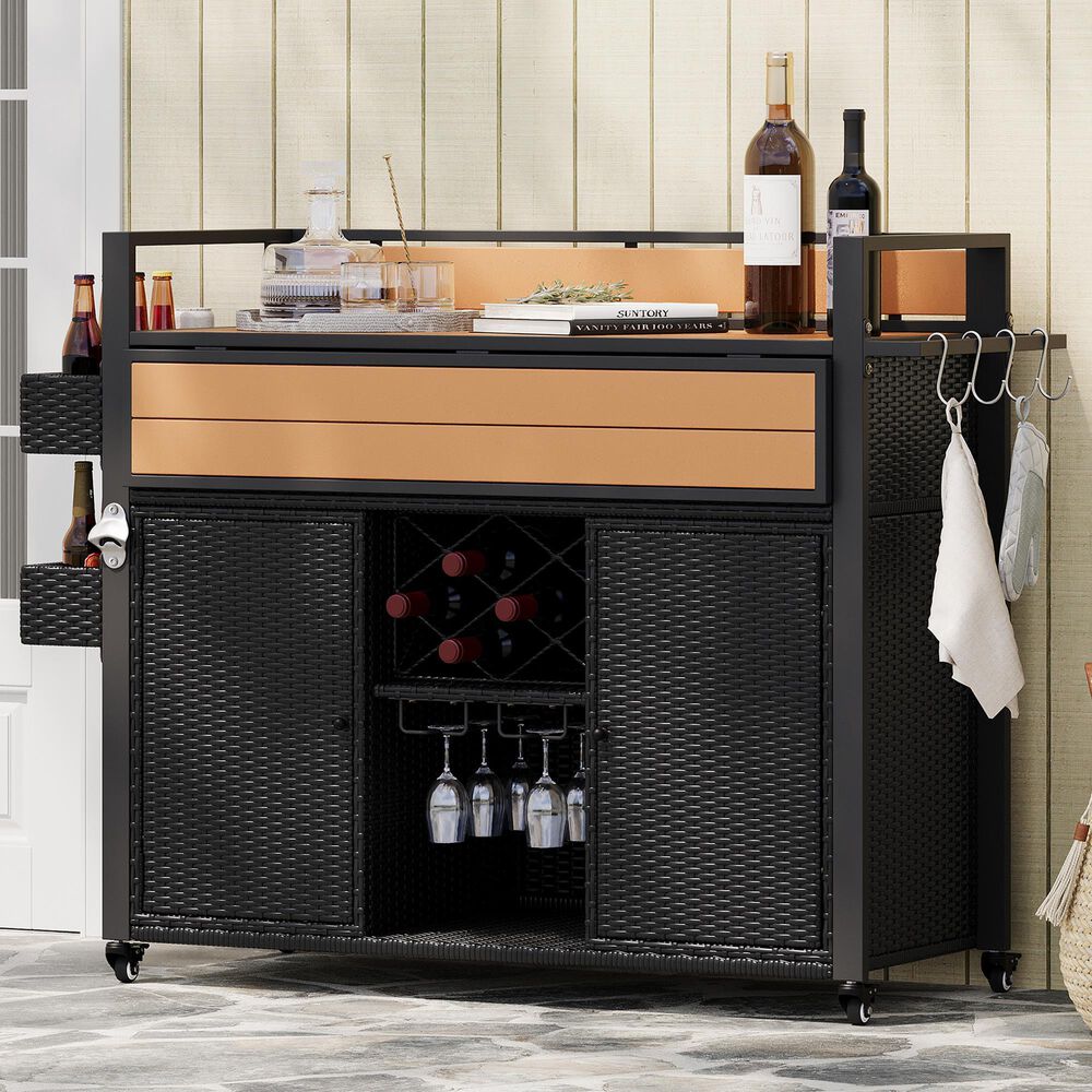 HOMLUX 53" Wicker Outdoor Kitchen Island in Black Brown, , large