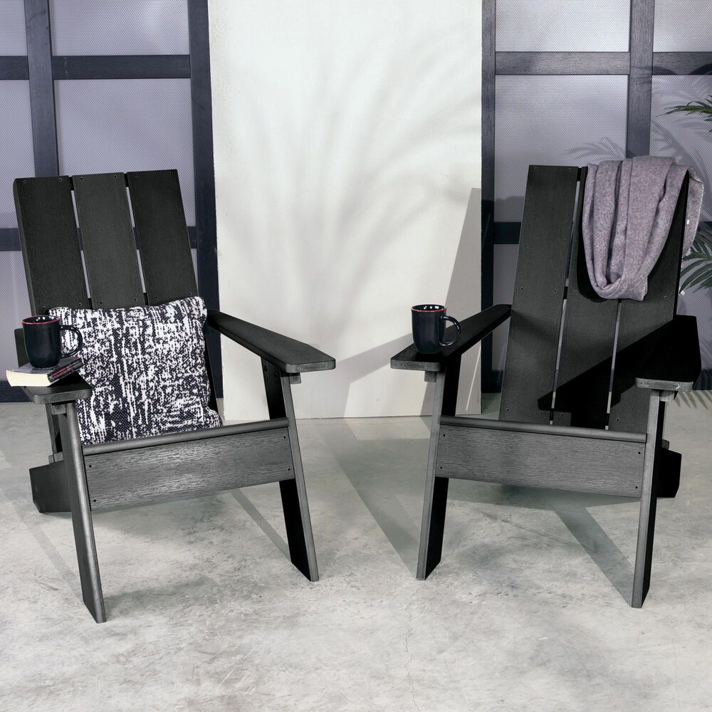 Highwood USA 2 Italica Modern Adirondack Chairs in Black , , large