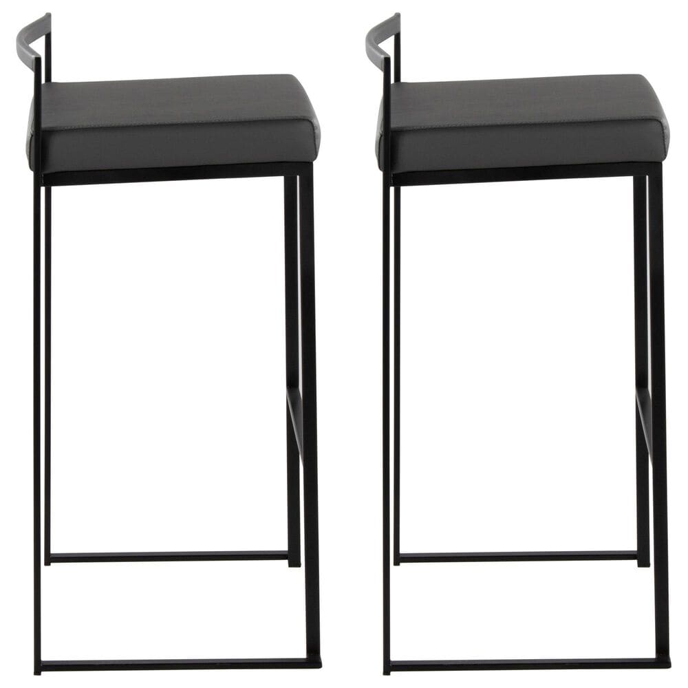 Lumisource Fuji Stackable Barstool with Grey Faux Leather Cushion in Black &#40;Set of 2&#41;, , large