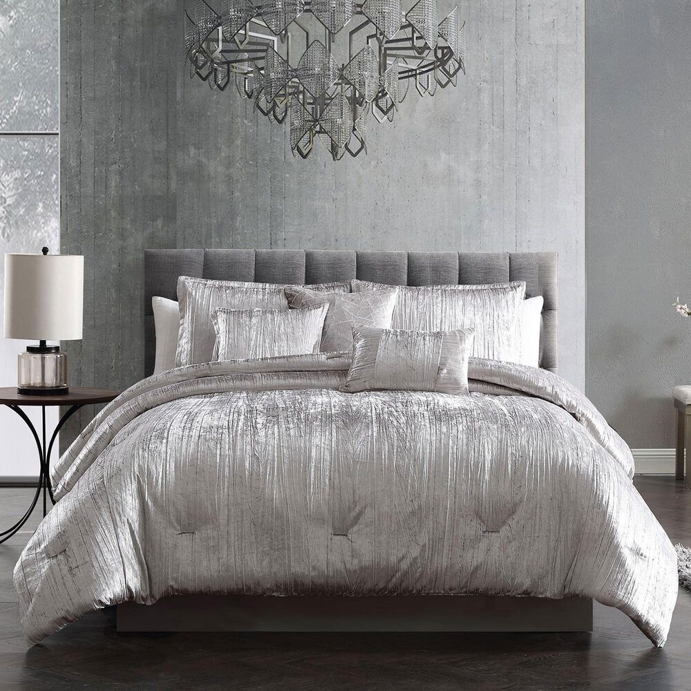 Hallmart Collectibles Crinkle 7-Piece Queen Comforter Set in Silver, , large