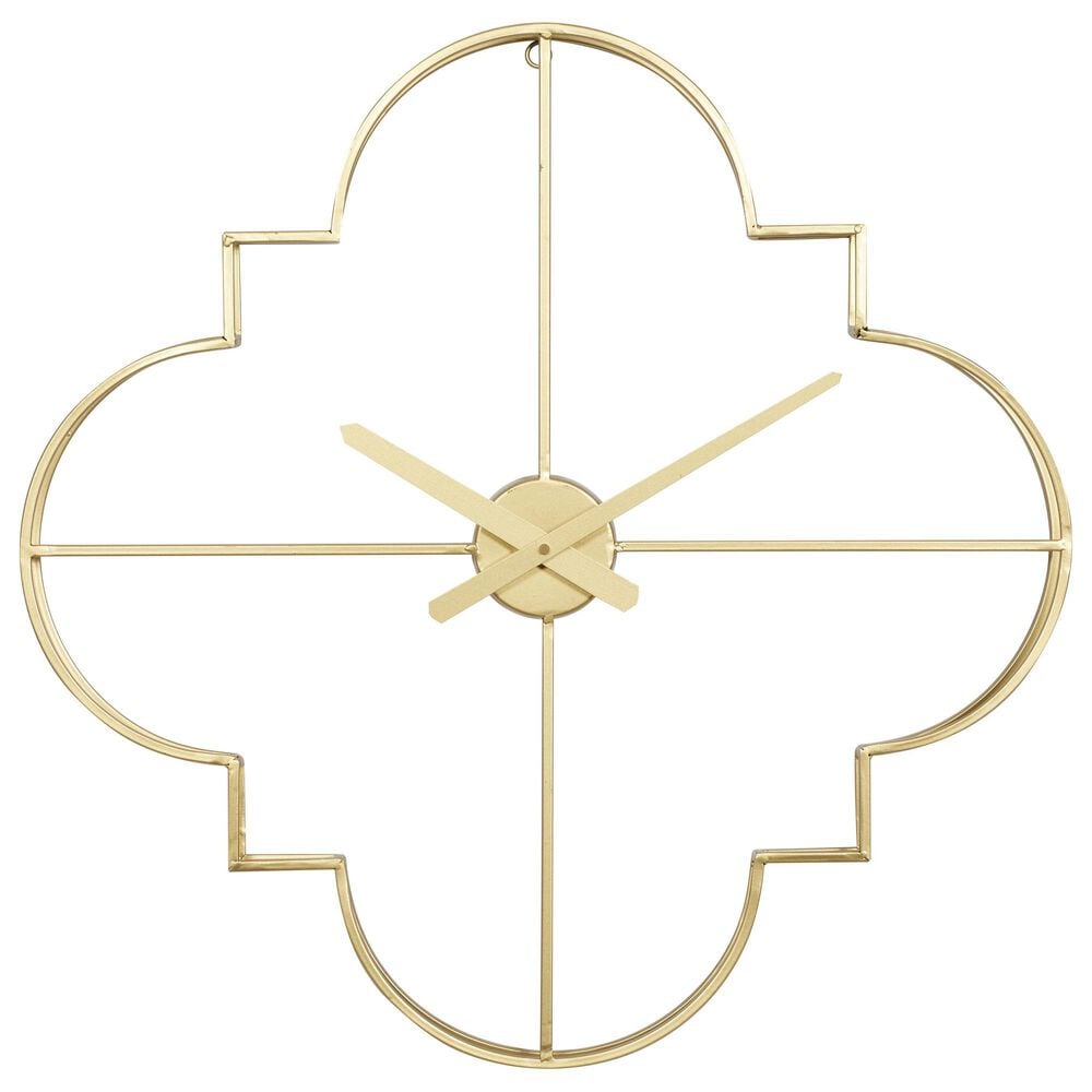 Maple and Jade Open Frame Quatrefoil Decorative Wall Clock in Satin Gold, , large