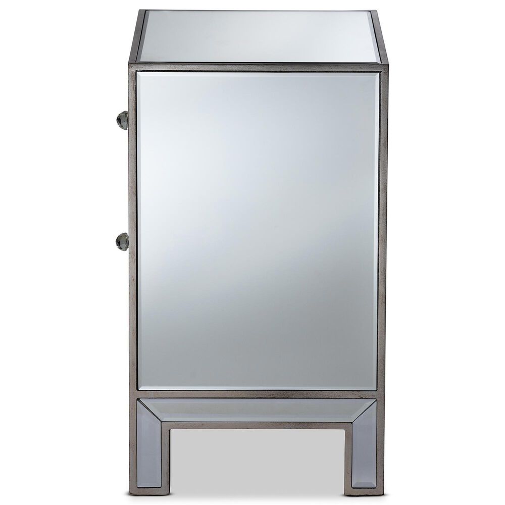 Baxton Studio Fadri Mirrored 2-Drawer End Table in Antique Silver, , large