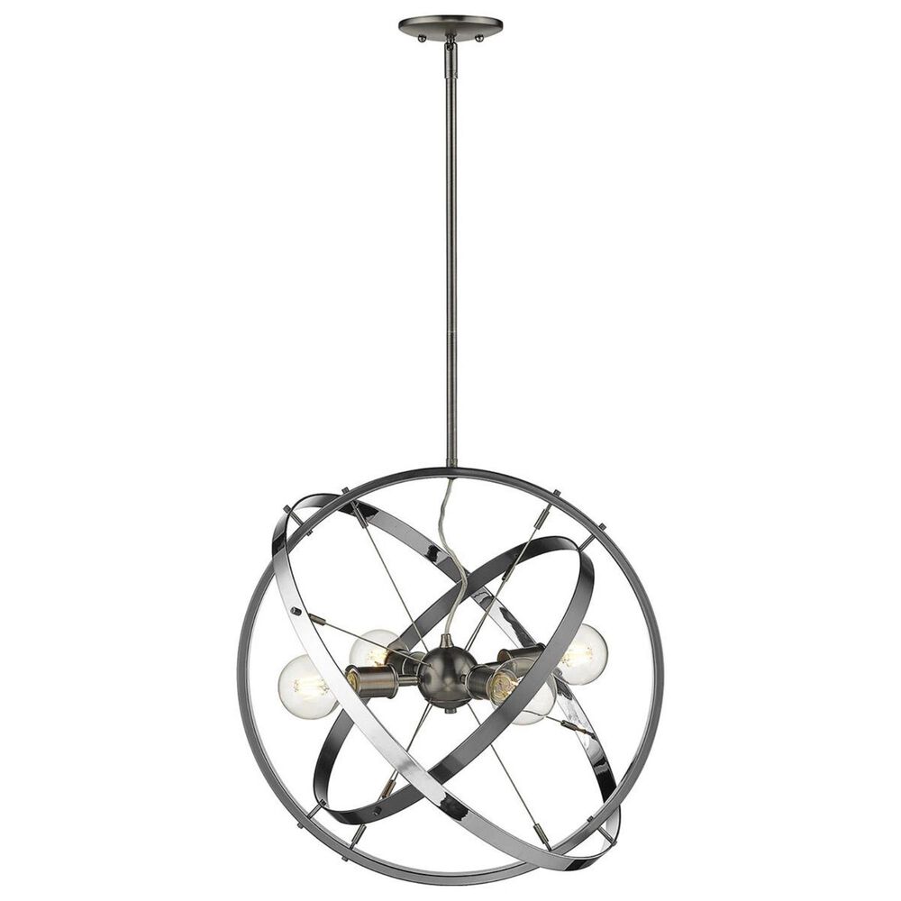 Golden Lighting Atom 4-Light Chandelier in Brushed Steel with Black Brushed Steel and Chrome Accent Rings, , large