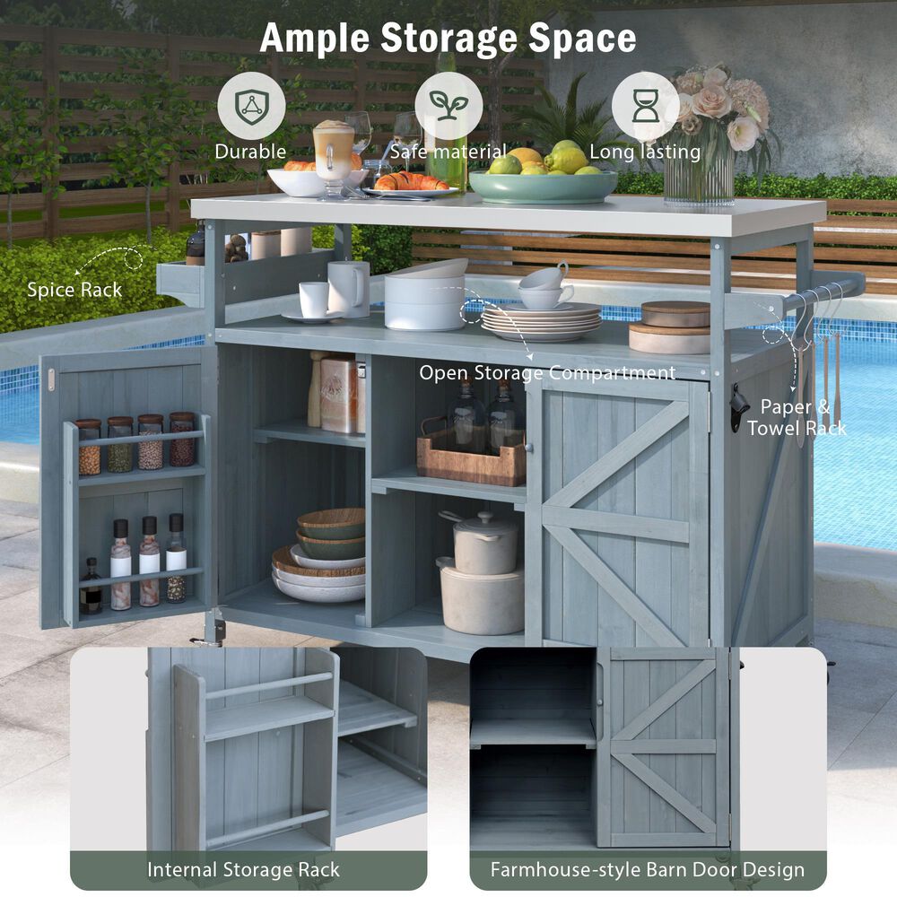 HOMLUX 50" Outdoor Kitchen Island in Grey Blue and Stainless Steel, , large