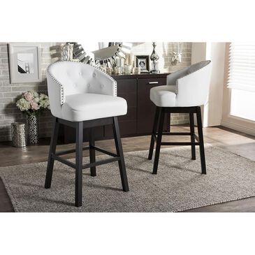 Baxton Studio Swivel Barstool with Nail Head Trim in White - Set of 2, , large