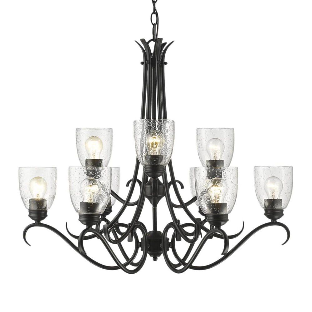 Golden Lighting Parrish 9-Light Chandelier in Black with Seeded Glass, , large
