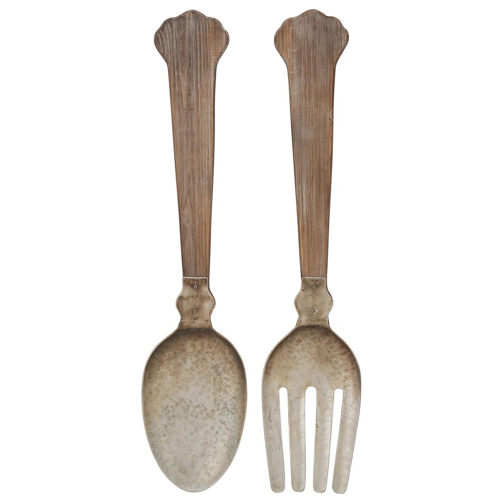 Maple and Jade 38" x 8" Farmhouse Kitchen Utensils Wall Decor in Brown and Silver (Set of 2), , large