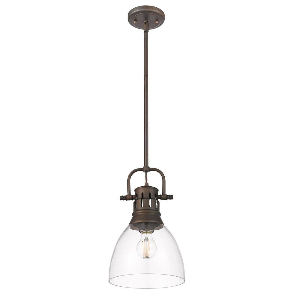 Golden Lighting Duncan 1-Light Small Pendant with Rod and Clear Shade in Rubbed Bronze, , large
