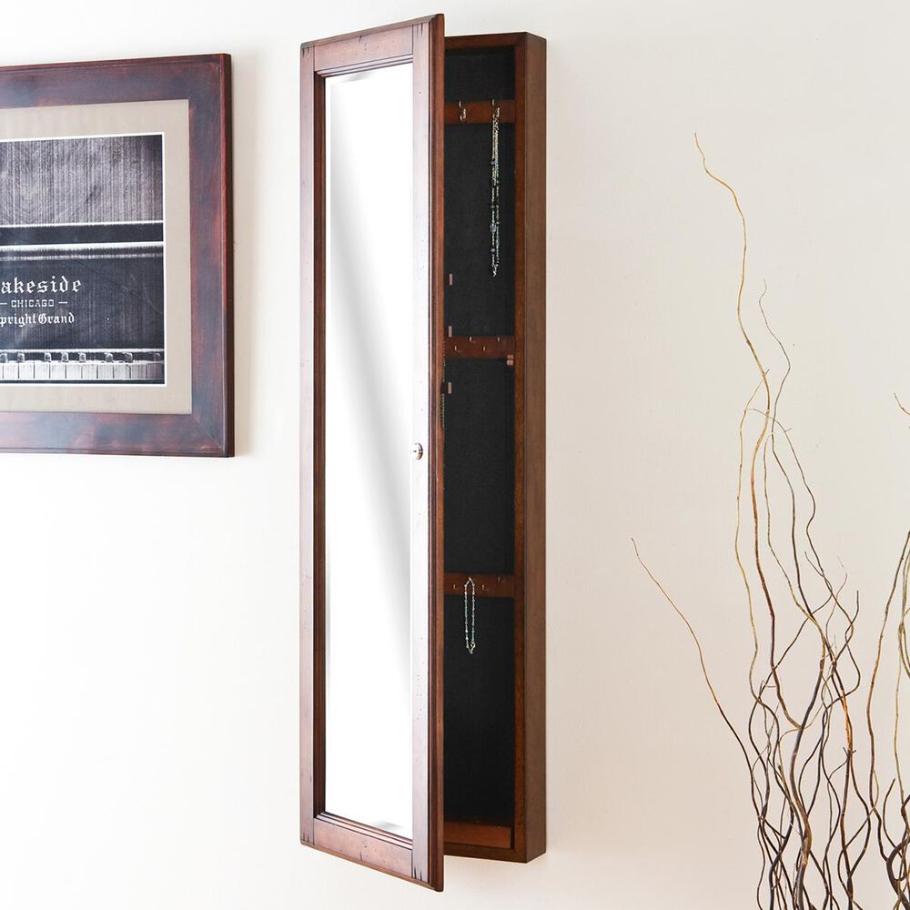 Southern Enterprises Wall Mount Jewelry Mirror in Brown Walnut, , large