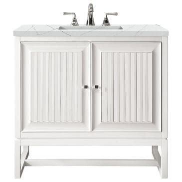 James Martin Vanities Athens 30" Single Bathroom Vanity in Glossy White with 3 cm Ethereal Noctis Quartz Top and Rectangular Sink, , large
