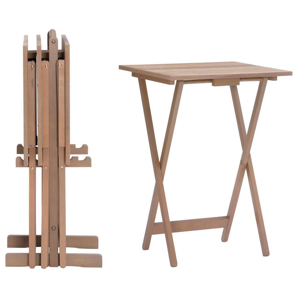 Linon Home Decor Acacia Folding TV Tray Table Set with Stand in Natural (Set of 4), , large