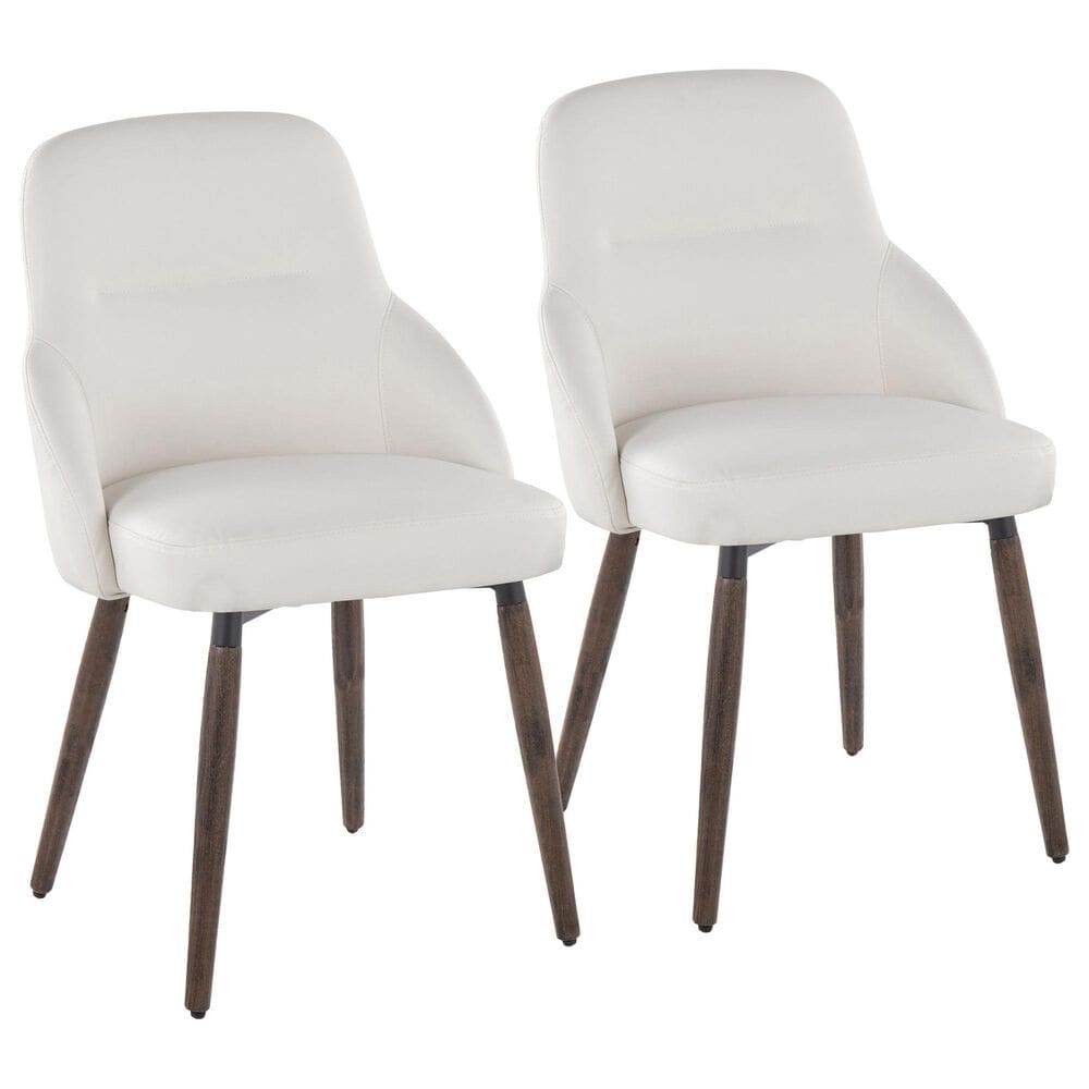LumiSource York Side Chair with White Faux Leather Cushion in Dark Walnut (Set of 2), , large