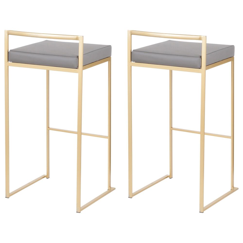 Lumisource Fuji Stackable Barstool with Grey Faux Leather in Gold (Set of 2), , large